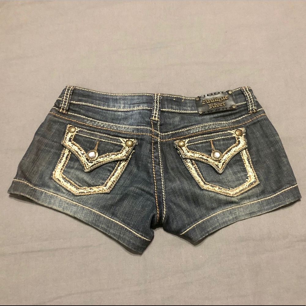 Rhinestone Studded Antique Rivet Jean Shorts